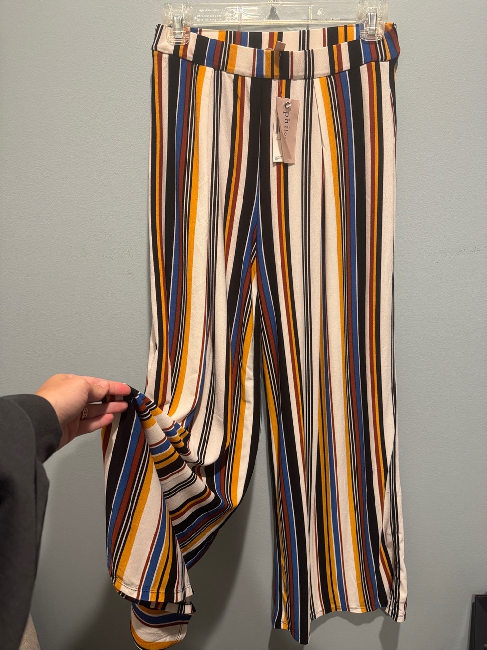 Philosophy Wide Leg Striped Pants in White, Black, Mustard & Blue